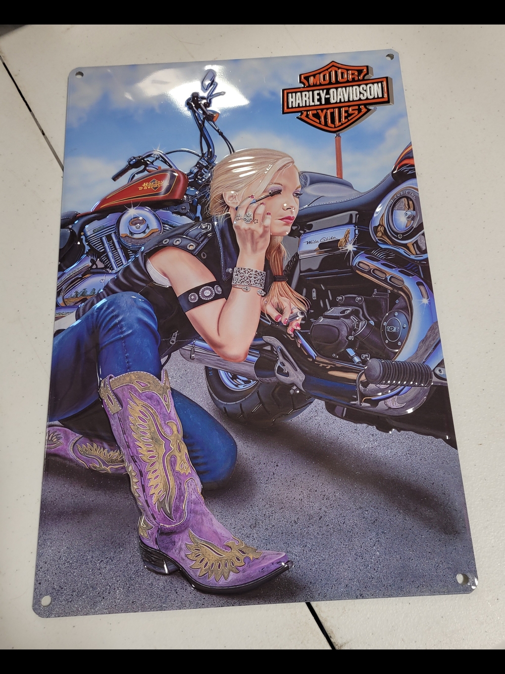 Harley-Davidson Purple Cowboy Boot Metal Wall Art